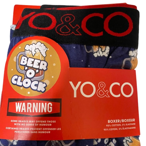 Mens Yo And Co Boxers Beer O Clock - Size M Navy Graphic Stretch Breathable New - Picture 3 of 11